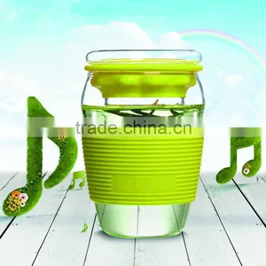 Special Design Pyrex Glass Teacup With Insulating Rubber Heat Resistant Flower Tea Cup 450ml Glass Tea Kettle 6 Color Design thumbnail-2