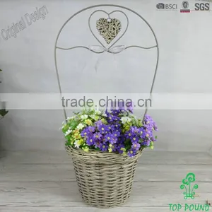 Decorative Wicker Heart Basket With KD Metal Handle and Ribbon thumbnail-1