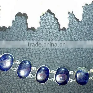 Sodalite Oval Multi Stone Gemstone Bracelet, 925 Solid Sterling Silver Bracelet, Designer Bezel Bracelet thumbnail-1