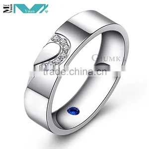 A Pair Stainless Steel Couple Rings Ture Love Heart Wedding CZ Band Promise Love thumbnail-3