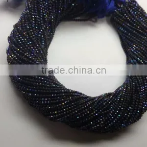 #NM Top Quality Diamond Cut Faceted Blue Coated Black Spinel Beads thumbnail-2