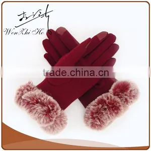 PU Leather Hand Gloves/Mitten With Far thumbnail-2