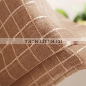 Grid Plaid Sheer Polyester Checked Voile Eyelet Curtain Drapes thumbnail-5