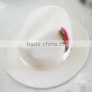 Mens Hat 100% Wool Wide Round Brim Fedora Cap Satin Feather Band Black thumbnail-4