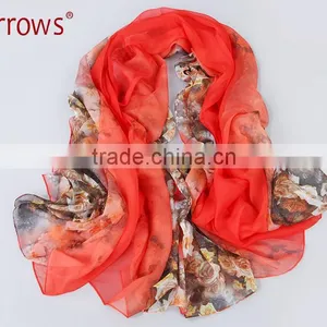 Big Long Rose Pattern Summer Scarf and Shawl for Women Imitated Silk Material More Vivid Royalblue Pink Flamingo Green thumbnail-4