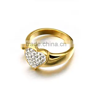 Wholesale Women Wedding Finger Ring Jewelry Latest Stainless Steel Crystal Gold Heart Ring thumbnail-2