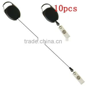 10 x Black PC Carabiner Style Retractable Key ID Card Badge Key Reel Holder Clip thumbnail-1