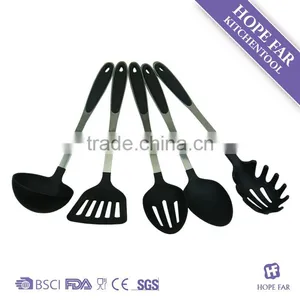 N303-7 Hot Sale 5pcs Black Color Nylon Kitchen Cooking Tool Set thumbnail-1
