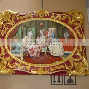 European Gilt Bronze Framed Hand Painted Ceramic Wall Mural, Luxury Home Decoration Wall Mural thumbnail-4