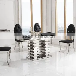 Stainless Steel Dining Table Modern Dining Table Tempered Glass Dining Table thumbnail-2