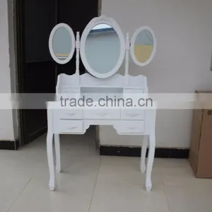 Roundhill Furniture Ashley Wood Make-Up Vanity Table and Stool Set White thumbnail-6