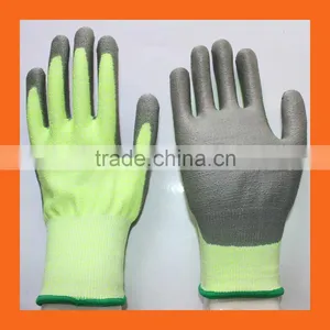 EN 388 4543 Hi VIZ Green UHMWPE Liner PU Coating Cut Resistant Gloves,Cool Breathable Garden Gloves thumbnail-1