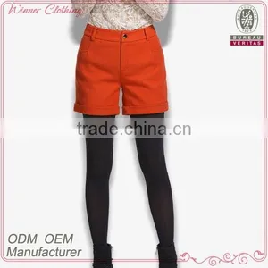 Fashion Factory Supply Woolen Winter Fold up Hem Ladies Orange Short Pants thumbnail-1