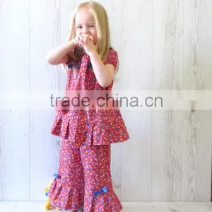 Wholesale Girls Ruffle Pants Sets With Printed Ruffle Boutique Clothing thumbnail-2