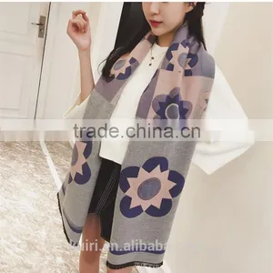 2016 Luxury Brand Cashmere Scarf For Women Sunflower Pattern Pashmina Cashmere Shawls Winter Women Blanket Scarf thumbnail-1