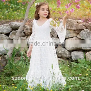 2017 Baby Girl Party Dress Children Frocks Designs Flower Girls White Long Maxi Wedding Dress thumbnail-1