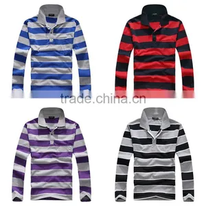 2016 Factory Sale Brand Classic Pure Cotton Mens Striped Polo Shirt Long Sleeve Contrast Color Design Sport Shirts for Man thumbnail-1
