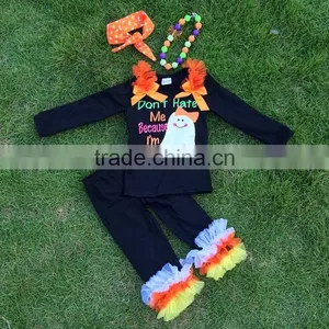 The Halloween Kids Girls Gost Print OUTFITS Ruffle Pant Sets Girls Boutique Clothes Kids Sets With Matching Accessories thumbnail-1