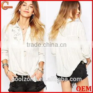 100% Cotton Relaxed Fit Crochet Detail Lady Shirt,fashion Full Sleeves Shirts thumbnail-1