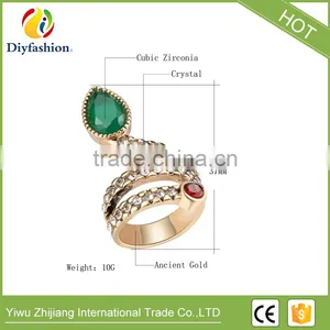 Animal Ring Jewelry For Women Finger Fashion Accessories Retro Gold Green Stone Snake Ring Party Gift thumbnail-2
