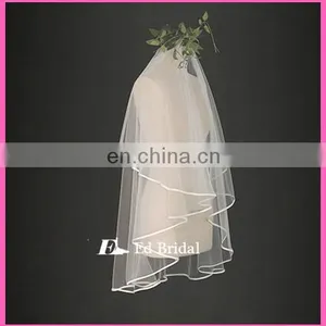 A04 Elegant Short And Long Ribbon Trim Two Layers Cheap Wholesale Bridal Veil Wedding thumbnail-2