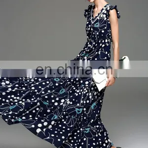 Frill Neck Floral Print Dress Maxi Designer Dress Woman thumbnail-5