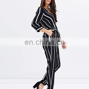 Cheap Wholesale Custom Printing One Piece Jumpsuit Stripe Wrap Autumn Women Fashion Jumpsuit thumbnail-3