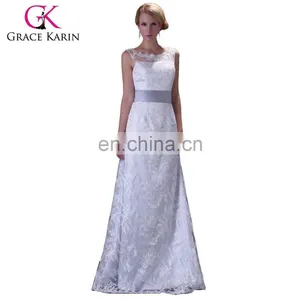 Grace Karin Sleeveless Off- Shoulder Long White Lace Wedding Dress CL3821 thumbnail-1