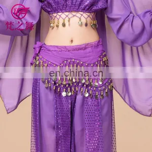 Cheap Chiffon 128 Coins Belly Dance Hip Scarf Belt With Gold Coins Y-2012# thumbnail-5