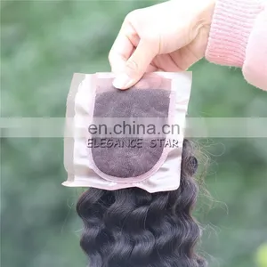 Super 4"*4" Filipino Raw Indian Deep Wave Deep Curl Remy Human Hair Weave With Middle Part Lace Closure thumbnail-4