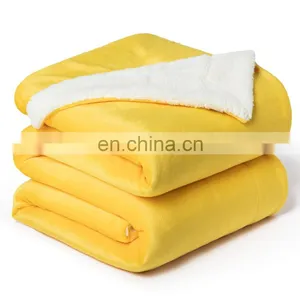 Amazon Luxury Custom OEM Yellow Fleece Throw Sherpa Blanket For Travel thumbnail-7