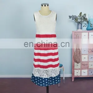 America 4th July HolidayLace Patchwork Print Kids Clothes Girl Dress Women Mom And Me Dress (this Link for Girls,1-12years) thumbnail-3