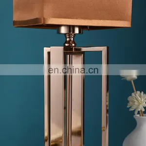 Western Simple Design Square Luxury Gold Modern Cheap Bedside Lamp for Bedroom Living Room thumbnail-5