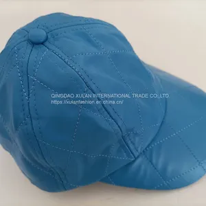 Diamond Quilting Genuine Lambskin Leather Baseball Caps thumbnail-2