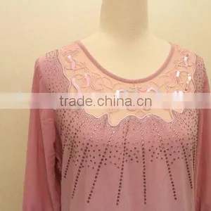 Ladies Fashion Lace Pink Chiffon Jewel Blouse thumbnail-1