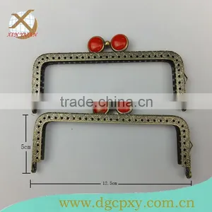 12.5*5cm Antique Brass Bags Metal Frame With Red Gems thumbnail-1