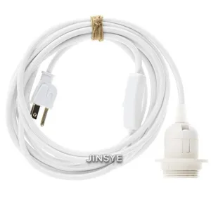 Customise White UL 3 Pin Plug US Power Cable Power Lamp Cord Sets Power Cords With Lamp Socket On Off Switch thumbnail-1