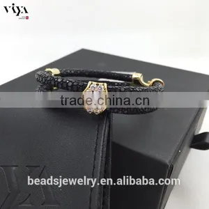2016 Wholesale Luxury Stingray/ Python Leather Crystal Bracelet With Silver Cuff Jewelry thumbnail-5