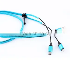New Design 2in1 Zipper Usb Cable, Mobile Phone Data Zipper Usb Data Cable thumbnail-1