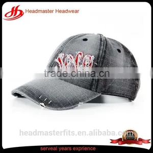 Broken Hole Washed Cheap Hip-hop Caps for Sale Distressed Denim Baseball Cap thumbnail-1