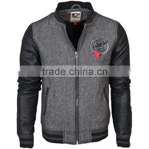 Bomber Leather Sleeve Varsity Jacket,fashion Baseball Varsity Jacket,customized Style Leather Sleeve Varsity Jacket thumbnail-1