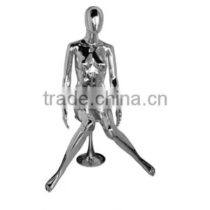 Plastic Realistic Full-body Silver Plating Glossy Women Mannequin Sitting Dummy for Display thumbnail-1