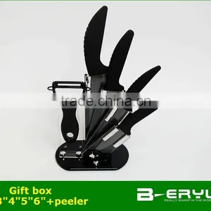 BERYL 6pcs Gift Set , 3"/4"/5"/6"+peeler+Knife Holder Ceramic Knife Sets 2 Colors Curve Handle,black Blade, CE FDA Certified thumbnail-4