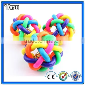 Colorful Rainbow Soft Rubber Dog Chew Bell Ball, TPR Woven Teeth-cleaning Pet Toy Chew Bell Ball thumbnail-2