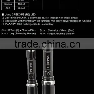 POPPAS T824 Hot Sales Zoom Led Flashlight Police Security Rechargeable Flashlight Torch thumbnail-6