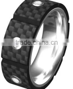 Wholesales Black Carbon Fiber Tungsten Ring Inlay cz 2016 Fashion Carbon Fiber Jewellery Rings Tungsten Carbide Bands thumbnail-1