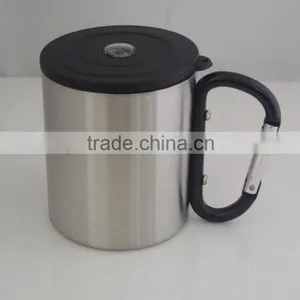 220ml Double Wall Steel Coffee Mug With Carabine Handle thumbnail-1