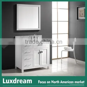 Luxury 36" White High Glossy Wooden Bathroom Vanity With Marble Top thumbnail-1