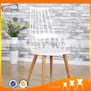 White Plastic Chair With Beechwood Legs thumbnail-1
