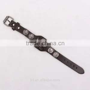 New Trend Fashion Jewelry Top Popular Punk Skull Head Leather Bracelet for Man Hip Pop 2015 China Yiwu thumbnail-3